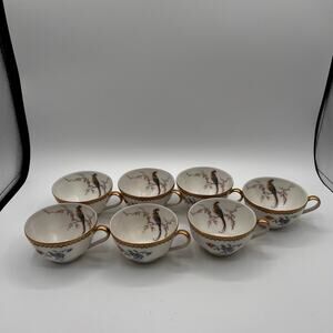 THEODORE HAVILAND Limoges France Bird Floral Gold Trim Porcelain Teacups
